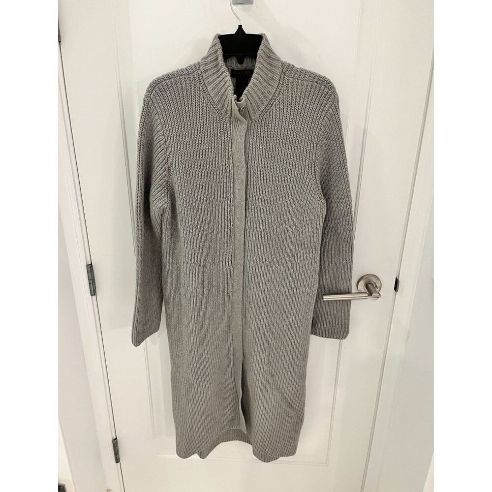 Ralph Lauren Chunky Knit Duster Length Long Cardigan Sweater Gray Size LARGE